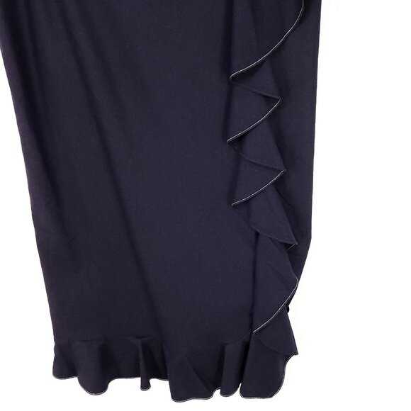 Fabiana Filippi Merino Wool Cashmere Dress Size 12 Blue Ruffle Shift Beads Trim - Picture 11 of 13